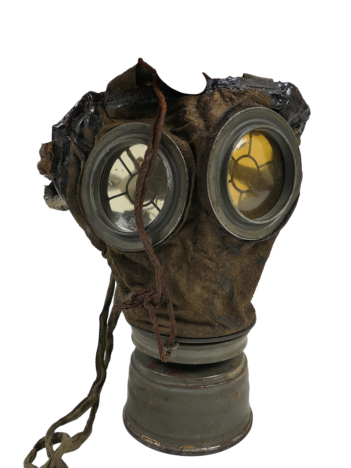 WK1 Original Leder Gasmaske M17 + Filter in Original Bereitschaftsbüchse COLLECTION BATTLE WORN