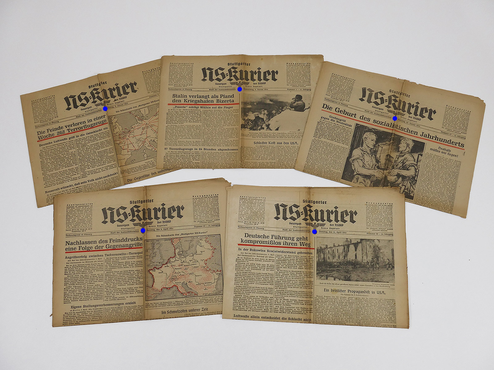 #K12/ 5x Stuttgarter NS-Kurier Zeitung 14.Jg. Ausgaben Jan/April 1944 Zeitschrift der NSDAP Gauorgan