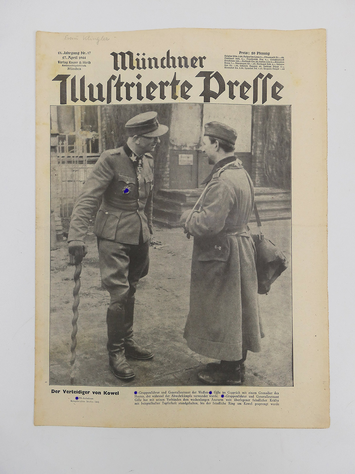 Münchner Zeitschrift Illustrierte Presse Zeitung JG21/Nr.17  Ausgabe 27.April 1944