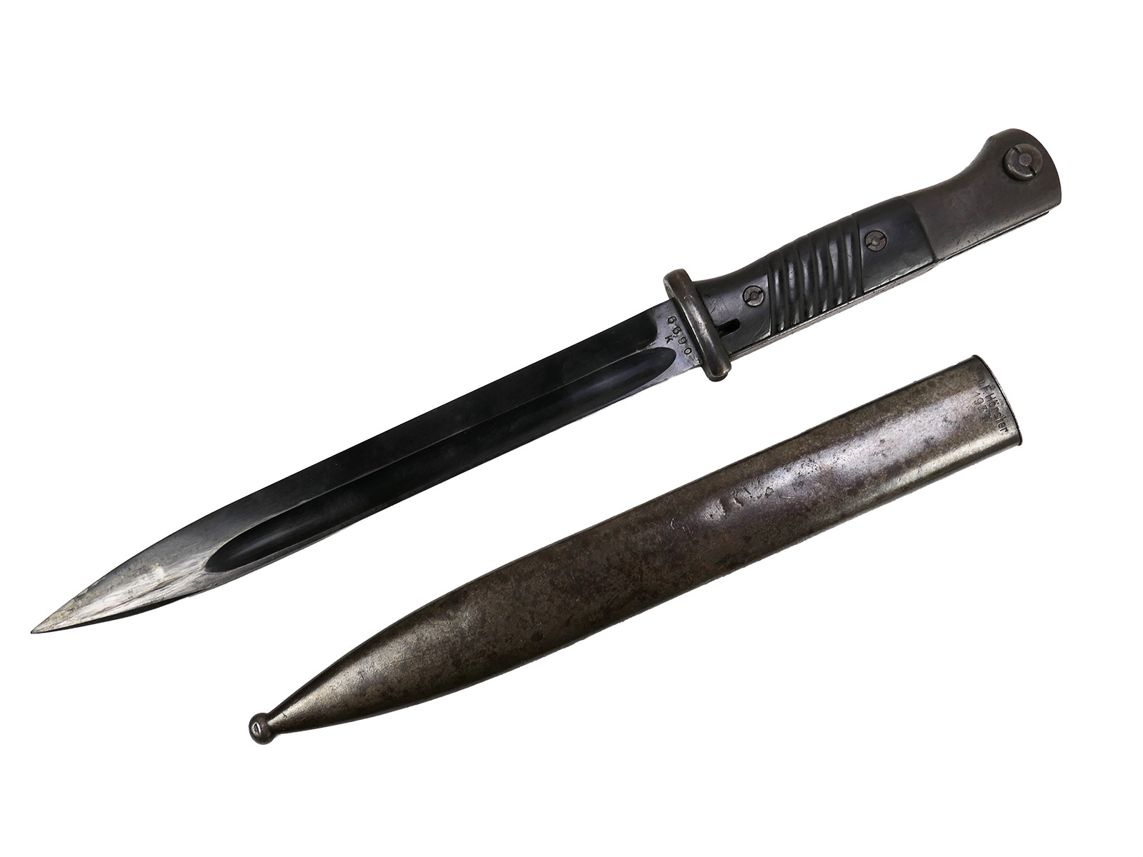 Wehrmacht Bajonett M84/98 Berg & Co 1938 Karabiner K98 / Seitengewehr mit Scheide BATTLE WORN