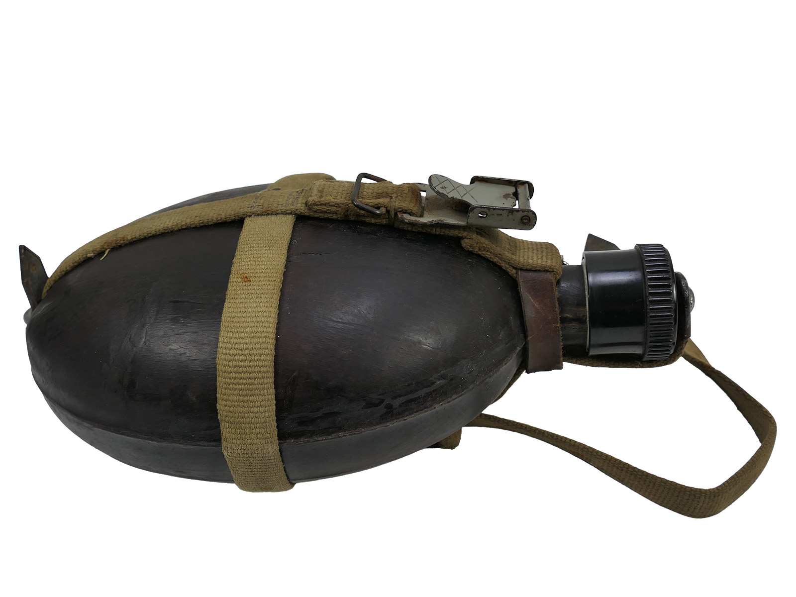 Wehrmacht DAK Afrikakorps Feldflasche Kokosnuss Tropen H.R.E.42 mit Becher COLLECTION BATTLE WORN