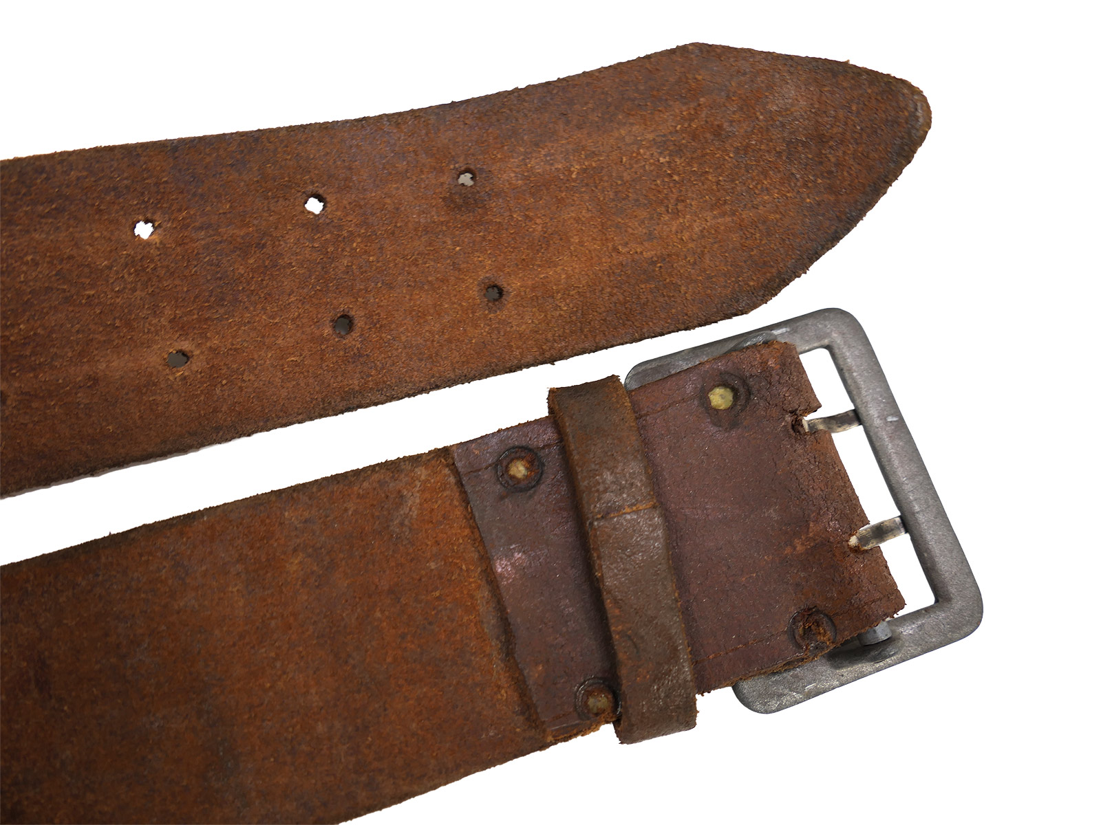 Antiker Offiziers Zweidornkoppel Braun 45mm Koppel Lederkoppel Braun Gesamtlänge 106cm BATTLE WORN