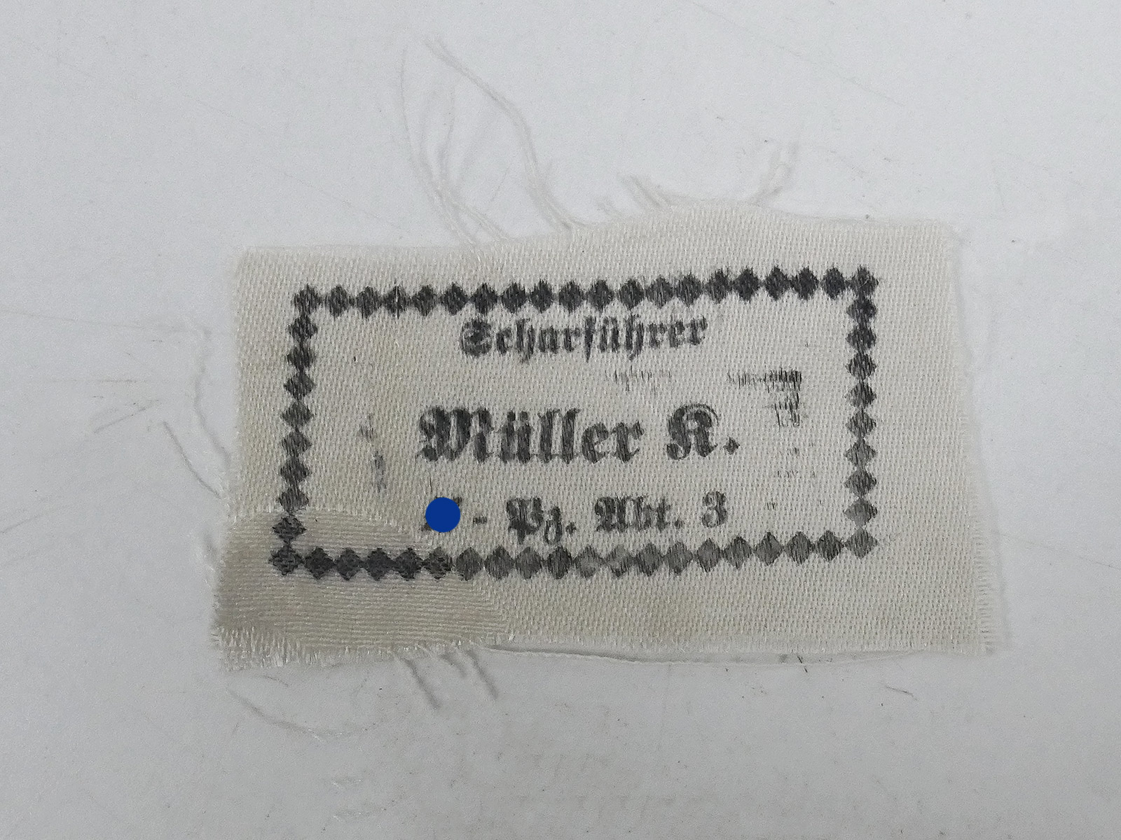 Waffen SS Uniform / Mützen Etikett "MÜLLER" Namensetikett Wäsche Ausrüstung