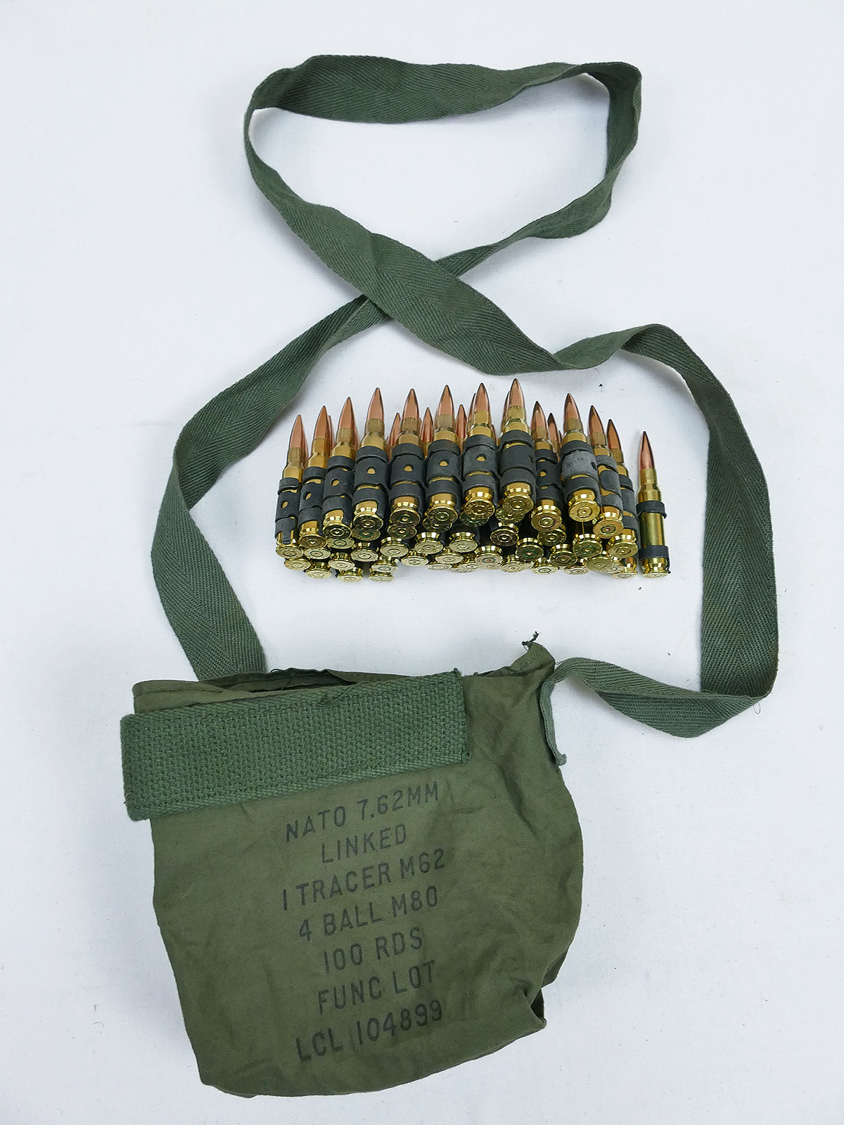 US ARMY Viet Nam Munitionsgurt Cal.7,62 /.308 Munition 50x Patronen Deko Gurt in Tasche / M60 MG