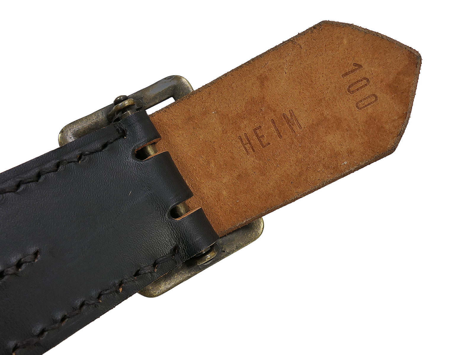 Einzelstück - Wehrmacht Koppelriemen schwarz Leder Koppel Zweidornkoppel Offizier 115cm