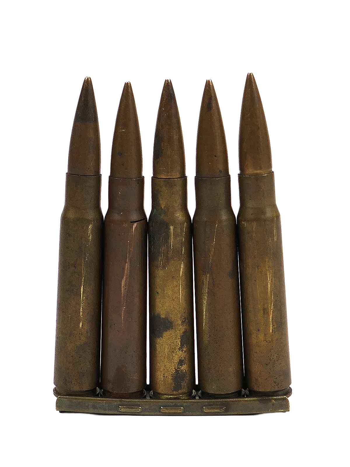 Einzelstück 1x Ladestreifen mit 5x Patrone 8x57 Karabiner K98 Deko Munition Original Wehrmacht