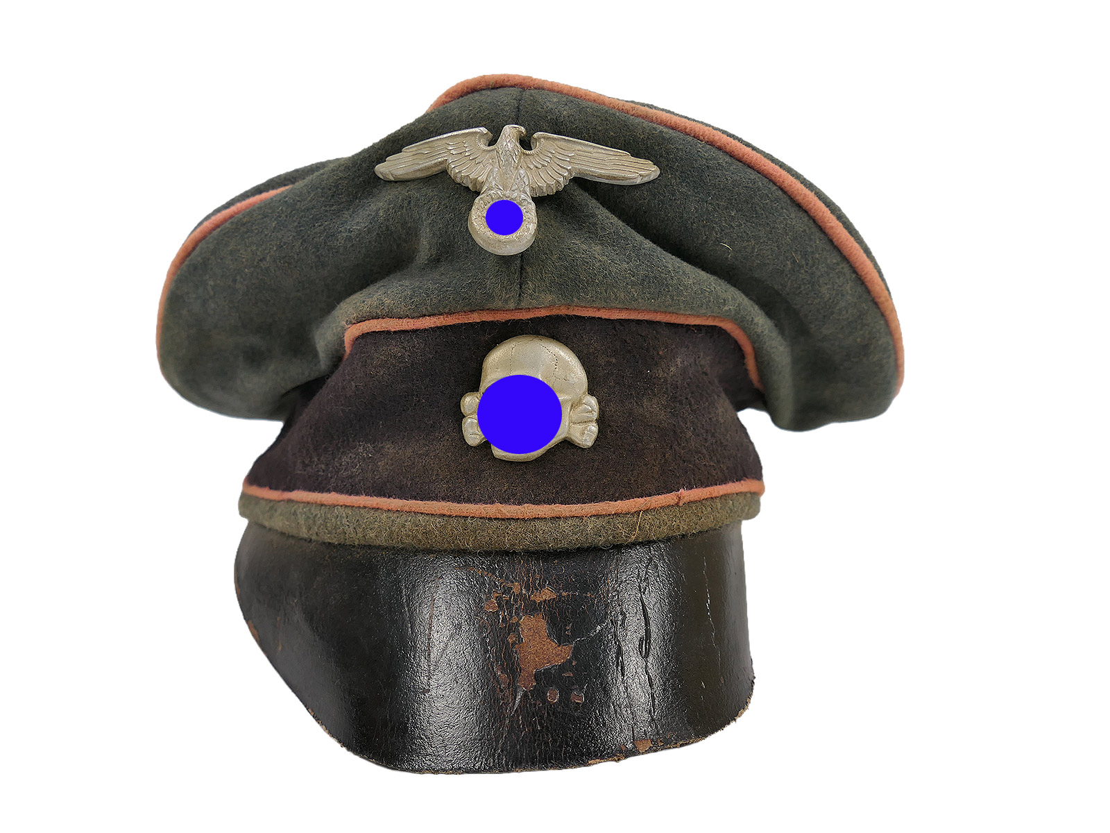 Waffen SS Schirmmütze Panzer Panzerjäger Crusher Cap Alte Art Gr.57mit Metall Effekten Tornister Knautschmütze 