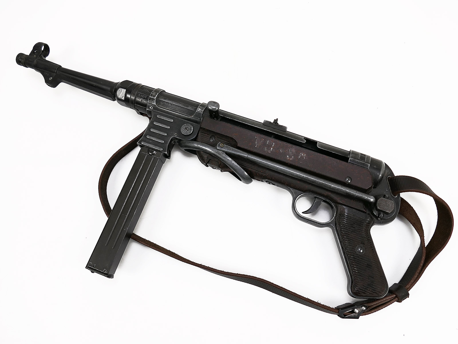 Einzelstück Metall MP40 Maschinenpistole Wehrmacht Deko Modell mit Original Teilen / Tragegurt