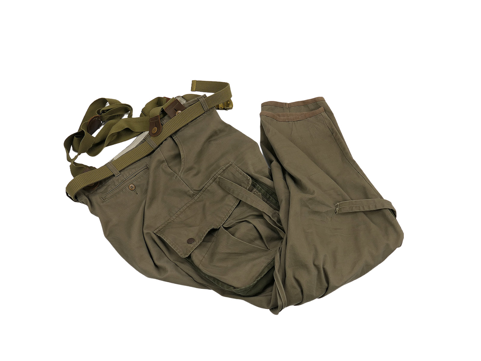 Einzelstück US WW2 Paratrooper M1942 Jump Trousers Airborne Fallschirmjäger Hose 38/34 mit Suspenders BATTLE WORN