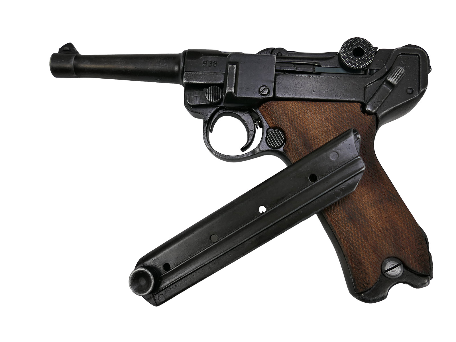 Denix Pistole P08 Luger Deutschland 1898 Braune Griffschalen "Antik" Deko Modell Filmwaffe