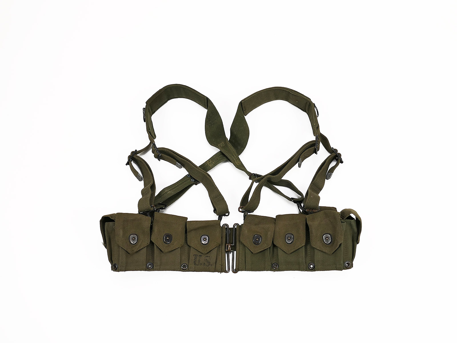 US ARMY WW2 Belt Cartridge M-1923 Garand M1 oliv mit M-1944 Suspenders COLLECTION BATTLE WORN