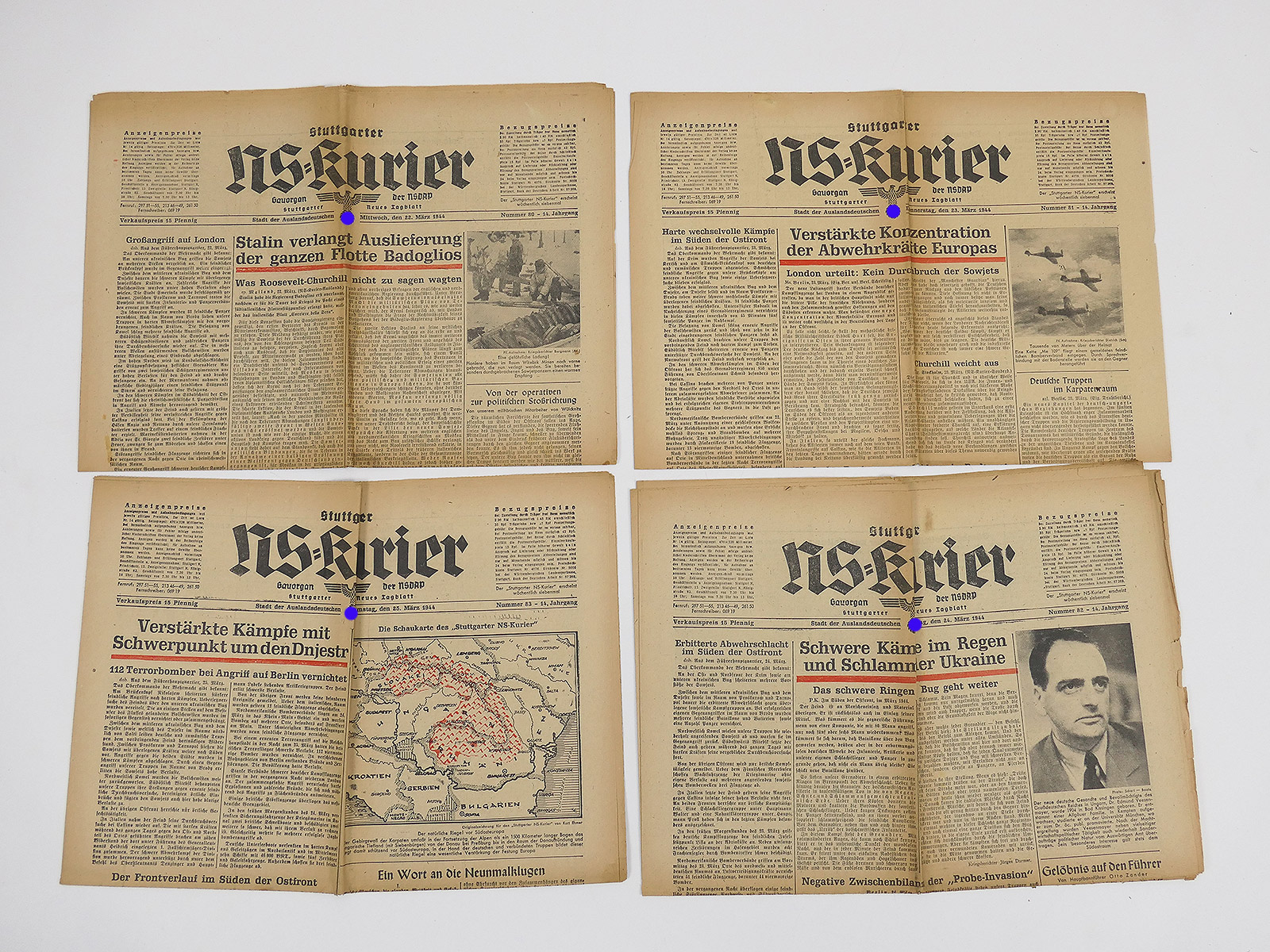 #K7/ 4x Stuttgarter NS-Kurier Zeitung 14.Jg. Ausgaben März 1944 Zeitschrift der NSDAP Gauorgan