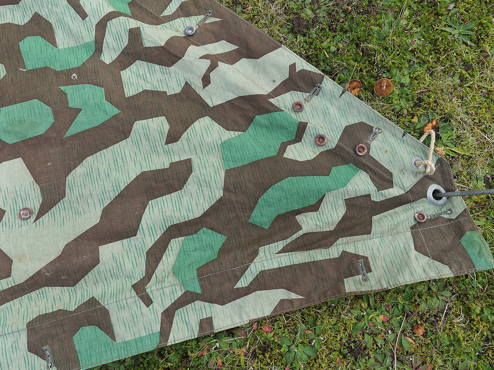 Wehrmacht Späte Original Zeltplane M31 splittertarn - RBNR. - Zeltbahn Tarnzeltbahn SEHR SCHÖN BATTLE WORN