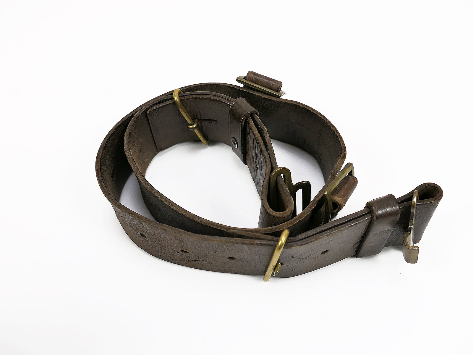 British Army WW2 Original 1939 Pattern Leather Belt Leder Koppel Gr. S mit Trägernamen