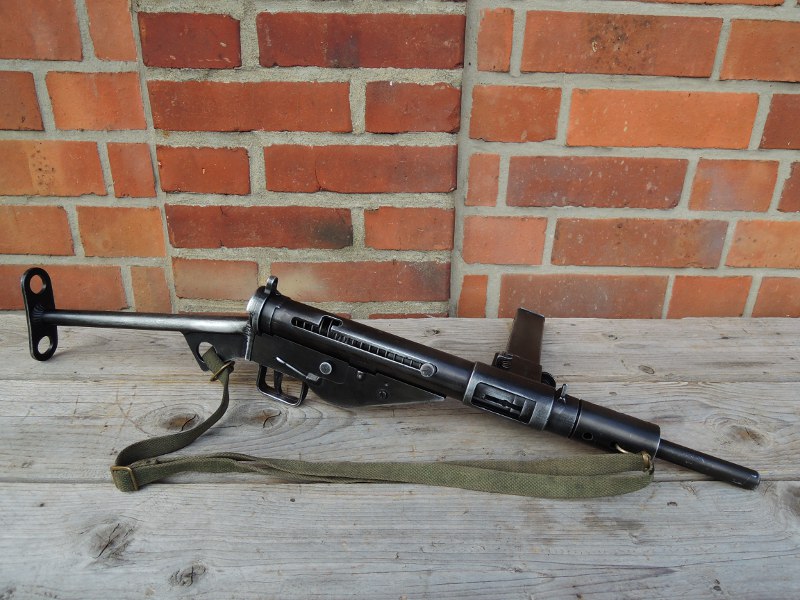 4839-09 Sten MP MKII + Trageriemen Maschinenpistole antik Deko Modell Filmwaffe