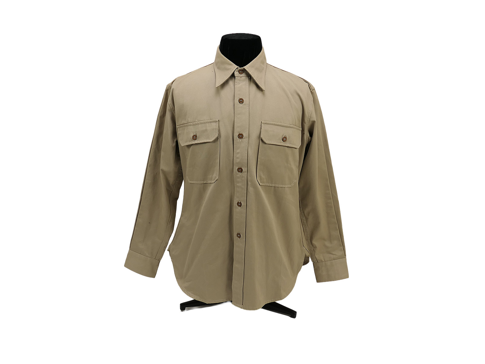 WW2 US ARMY Chino Uniform Hemd Sommer Officers Rangoon Gr. Large COLLECTION BATTLE WORN 