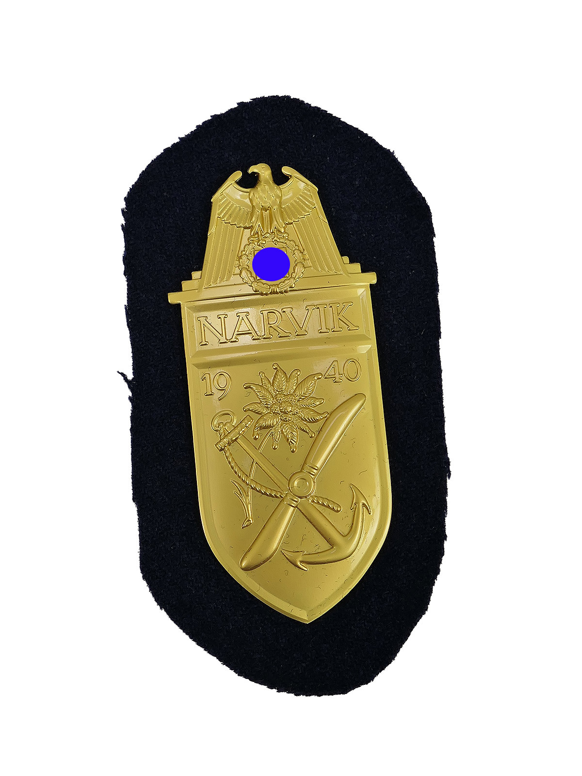 Kriegsmarine Ärmelschild NARVIK 1940 Narvikschild Abzeichen Gold auf Dunkelblau