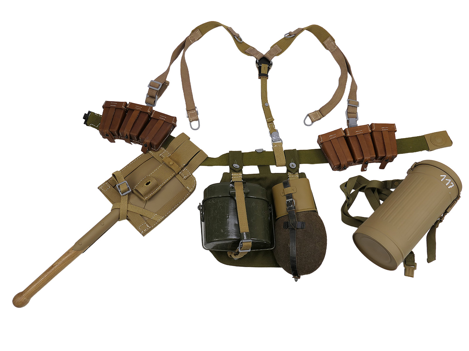 DAK Tropen Koppelzeug K98 Infanterist Afrikakorps Koppel Koppelschloss Y-Riemen 2x Patronentasche Spaten Brotbeutel ... 