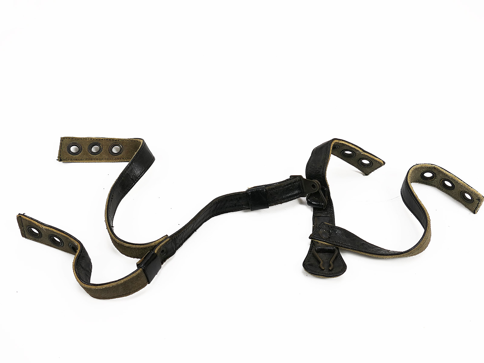 #4/ LW Kinnriemen Fallschirmjägerhelm M38 Stahlhelm Luftwaffe Kinn Beriemung Leder PRYM FJ