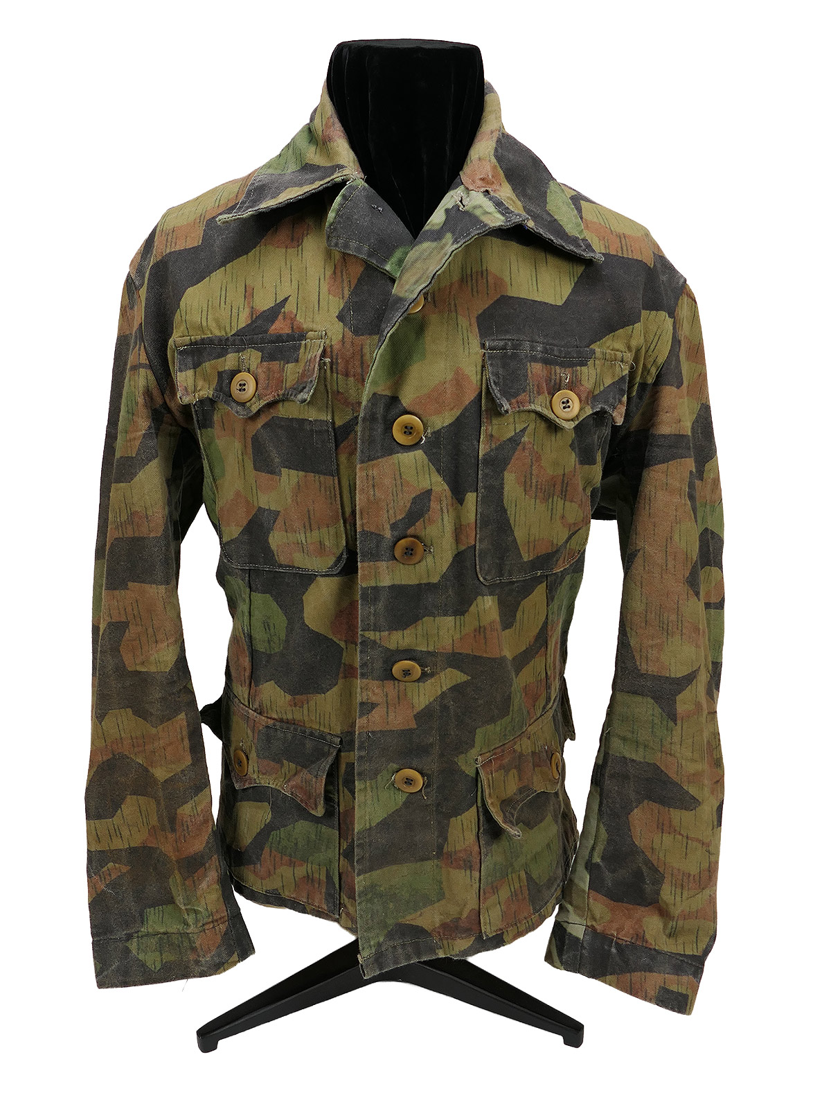 UNIKAT - Frontfertigung M42 Splittertarn / Leibertarn Overprint Viertaschenrock Uniform Tarnjacke BATTLE WORN