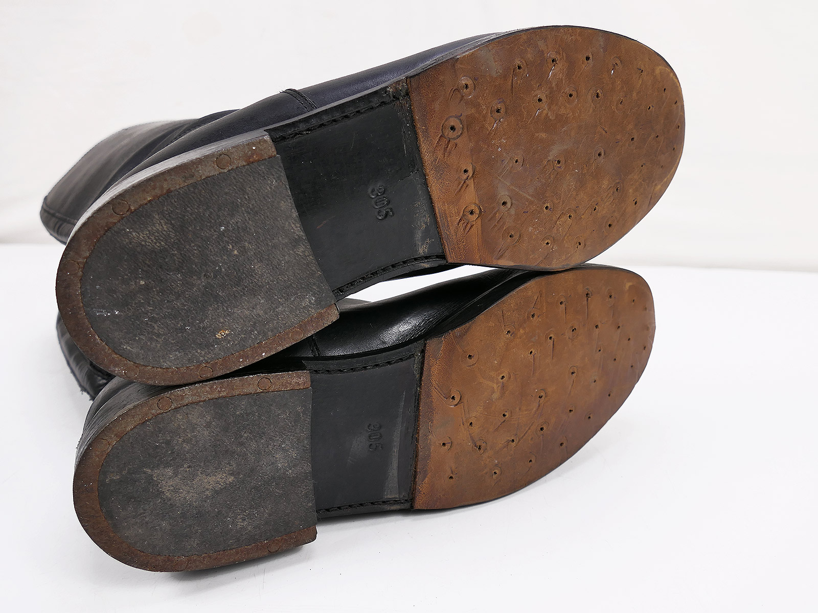 Typ Wehrmacht Leder Stiefel Knobelbecher Schaftstiefel Wachbataillon Gr.47 mit Hufeisen 305/116 TOP