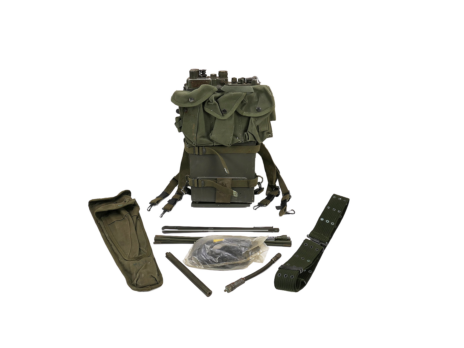 US ARMY FUNKGERÄT VIETNAM RADIO RECEIVER PRC-9/10 mit Zubehör Antenne Handapparat Tasche ...