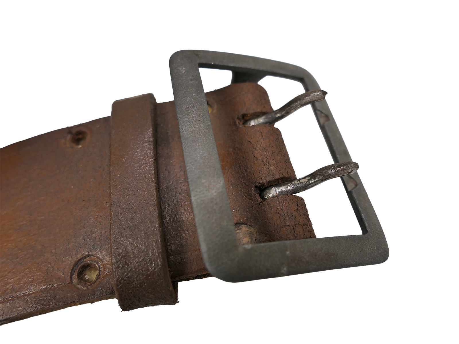 Antiker Offiziers Zweidornkoppel Braun 45mm Koppel Lederkoppel Braun Gesamtlänge 106cm BATTLE WORN