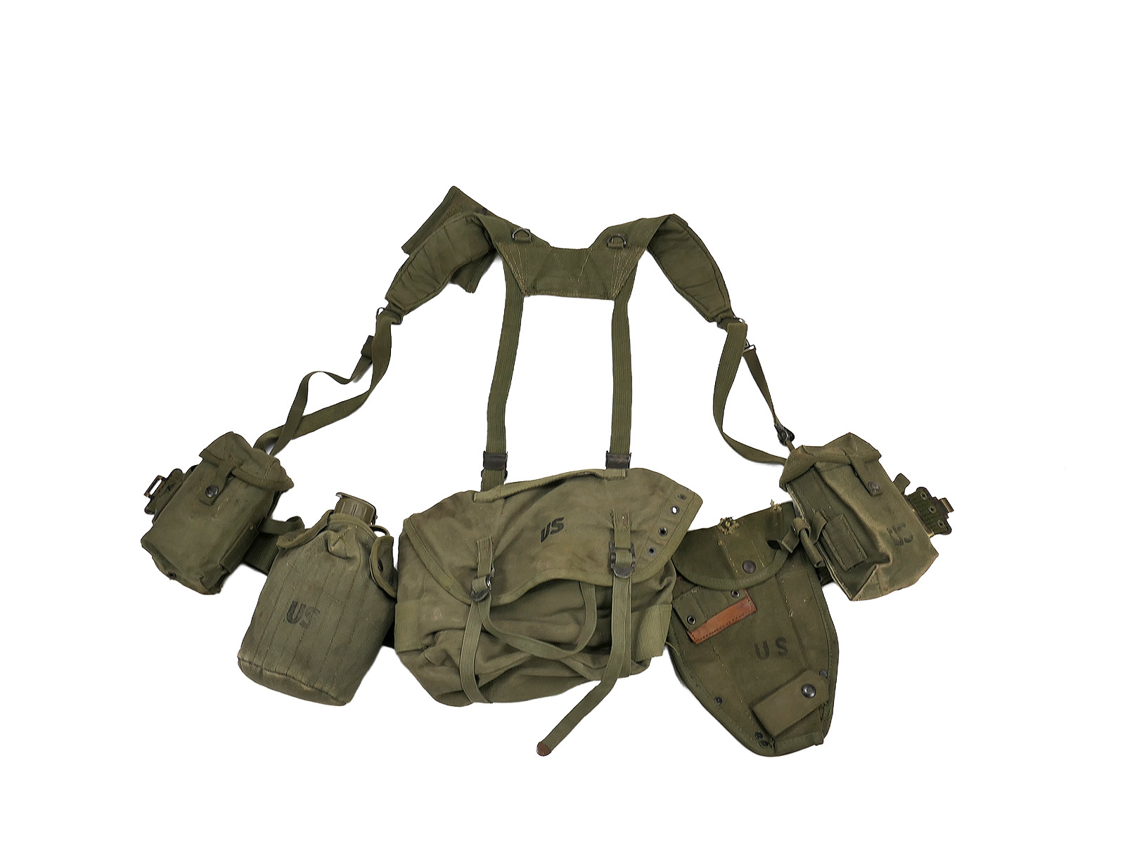 Typ M-1956 Webbing US Army Vietnam Sturmgepäck - Butt Pack Pistol Belt Suspenders Feldflasche ANSEHEN