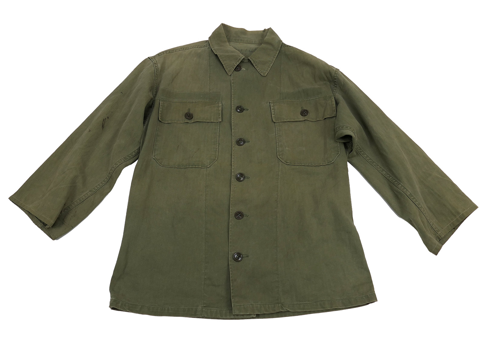 Original US Army WW2 M-1943 HBT Jacket Hemd M-43 BATTLE WORN