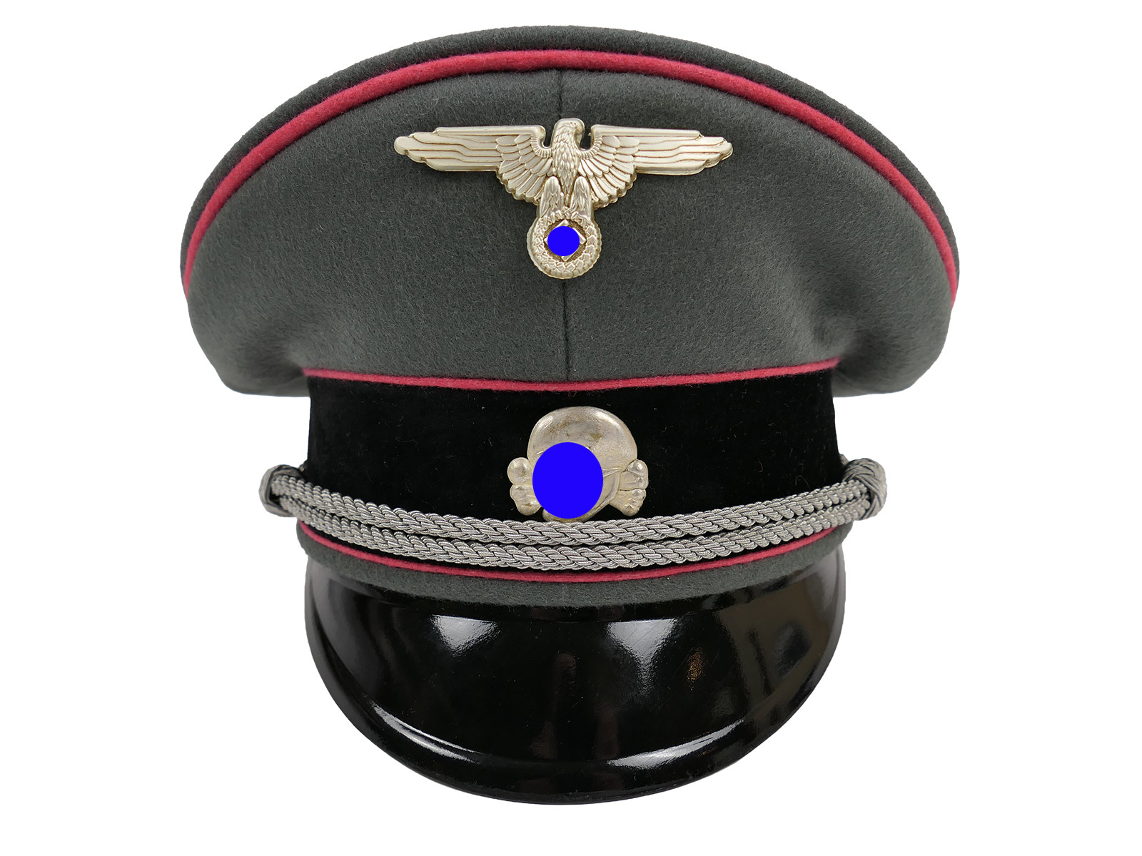 Waffen SS Schirmmütze Offizier PANZERTRUPPE Gr.58 Top Museumsanfertigung mit Metall Effekten