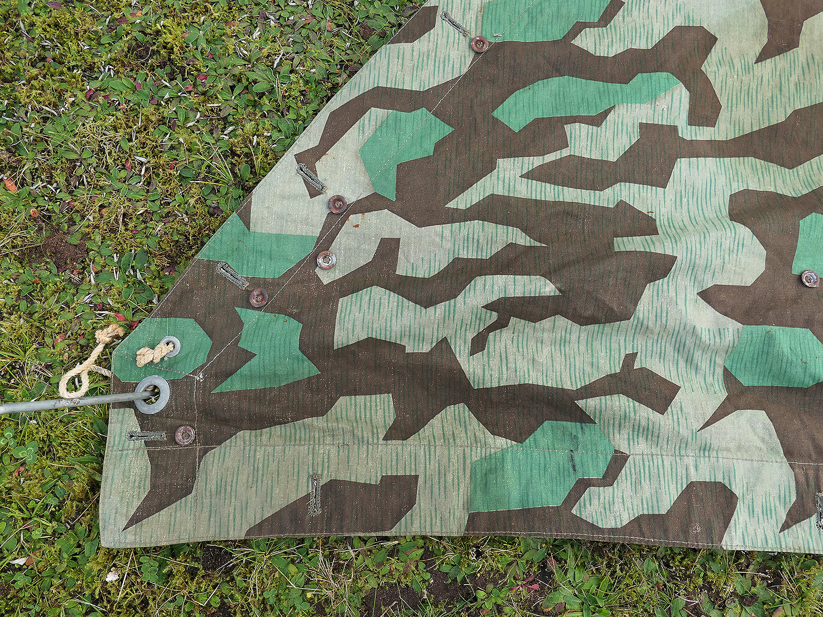 Wehrmacht Späte Original Zeltplane M31 splittertarn - RBNR. - Zeltbahn Tarnzeltbahn SEHR SCHÖN BATTLE WORN