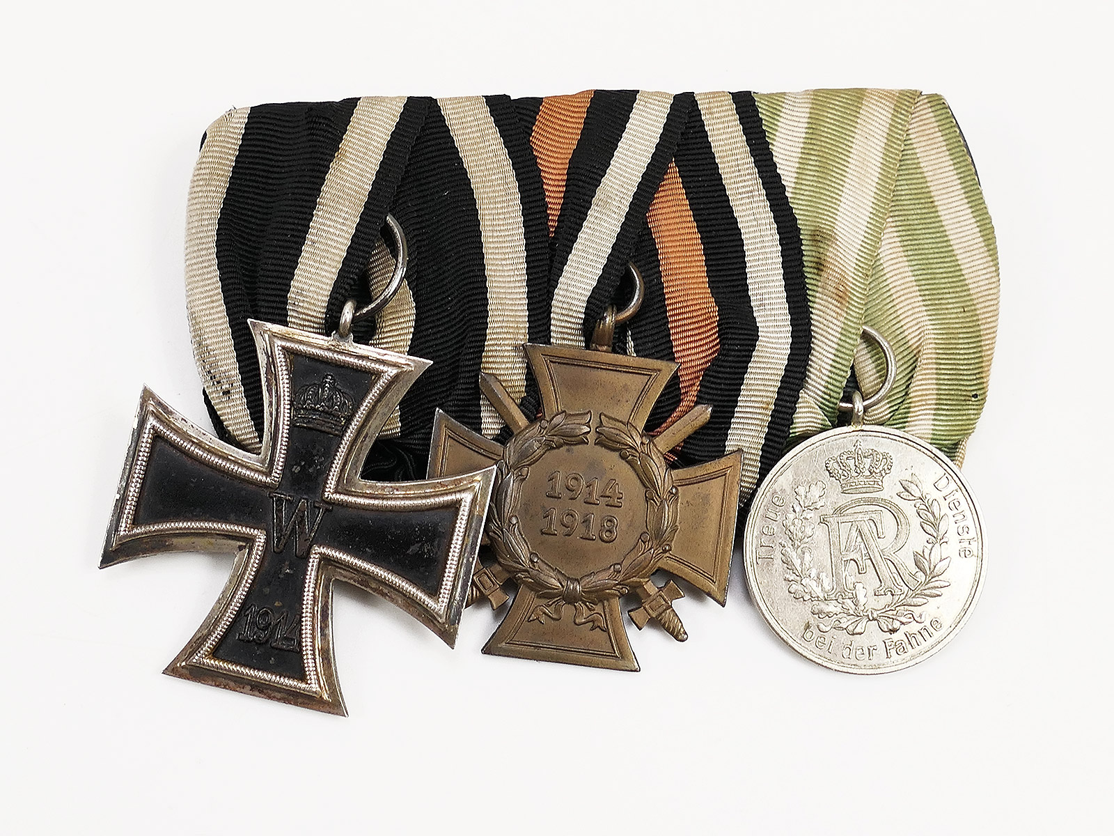 WW1 3er Ordensspange Eisernes Kreuz 2. Klasse 1914 EK2 / Ehrenkreuz für Frontkämpfer Treue Dienste Sachsen 9 Jahre