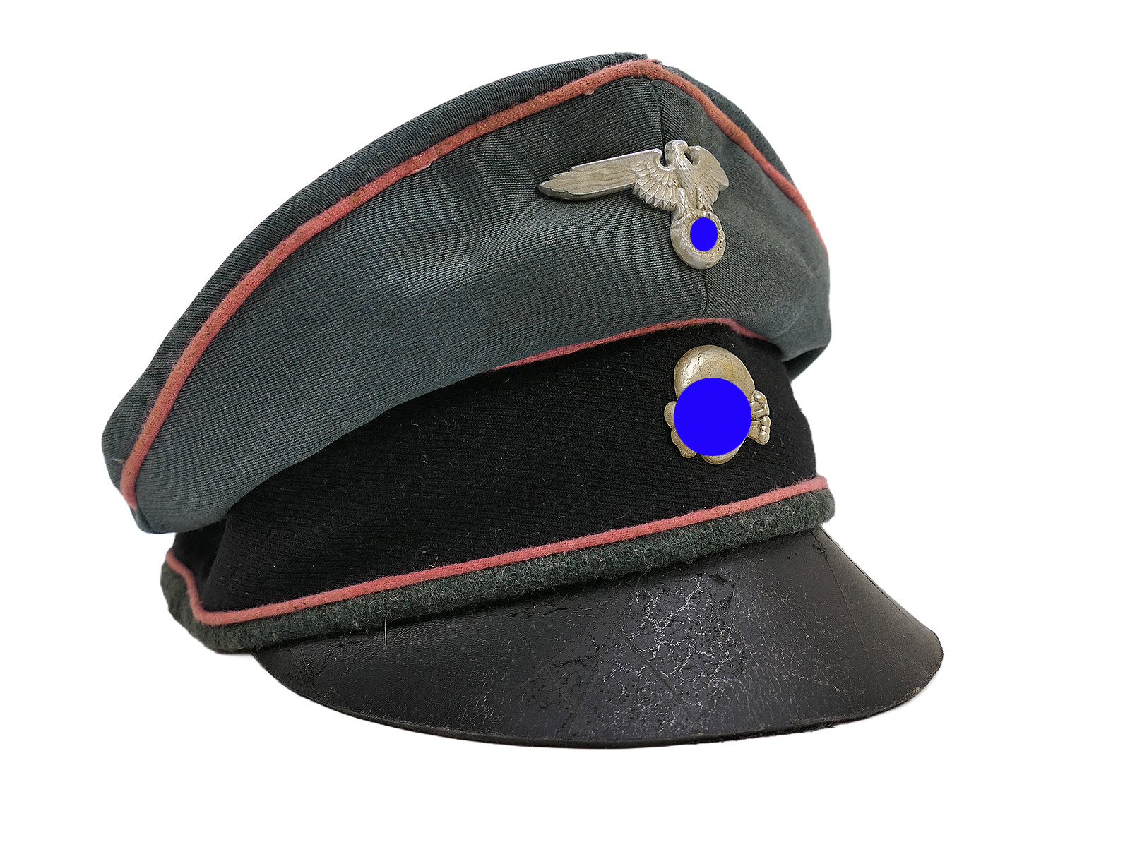 Waffen SS Schirmmütze Panzer Panzerjäger Crusher Cap Alte Art Gr.58 Tornister Knautschmütze COLLECTION BATTLE WORN