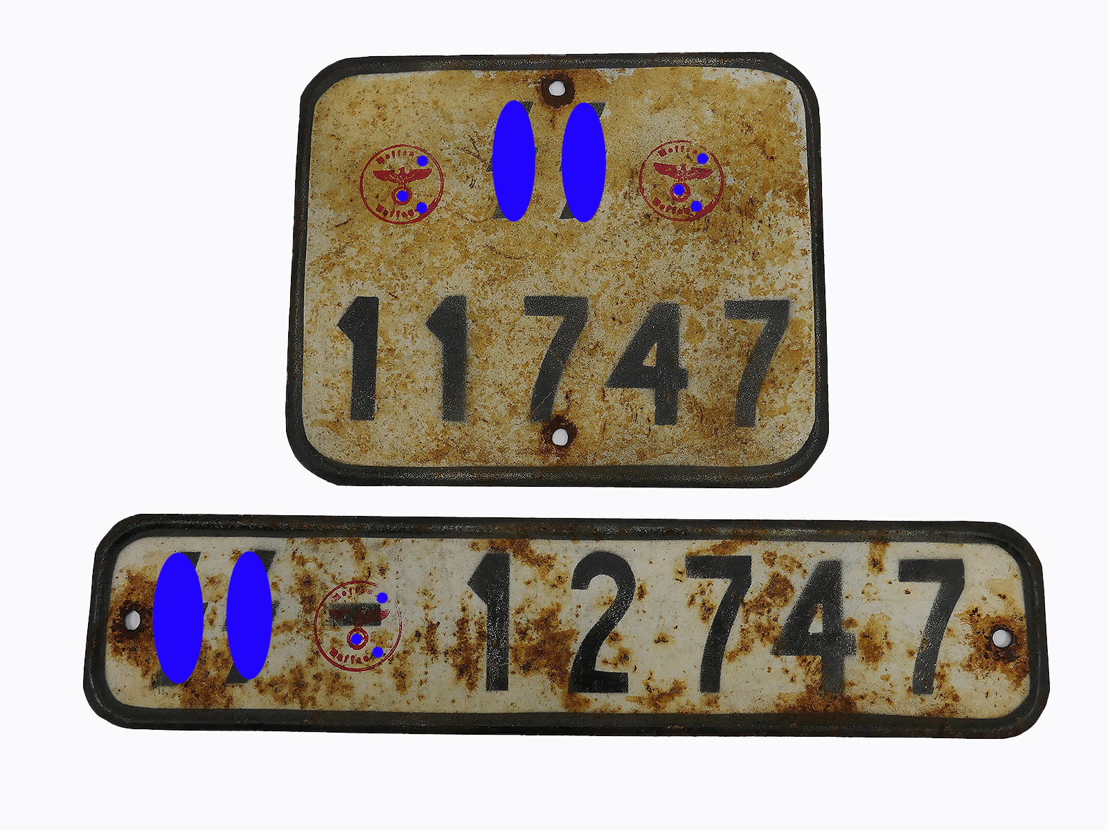 #H/ Waffen SS Satz Nummernschild KFZ Kennzeichen Kübelwagen VW82 Schwimmwagen VW166