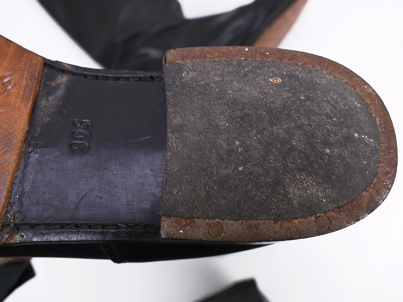 Typ Wehrmacht Leder Stiefel Knobelbecher Schaftstiefel Wachbataillon Gr.47 mit Hufeisen 305/116 TOP