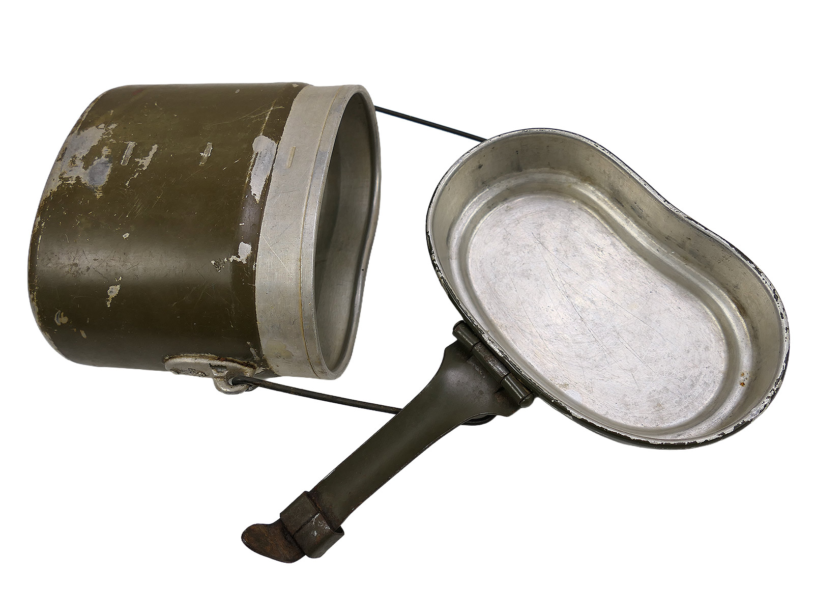 Kochgeschirr Wehrmacht Hersteller OHW 44 mit Lederriemen COLLECTION BATTLE WORN