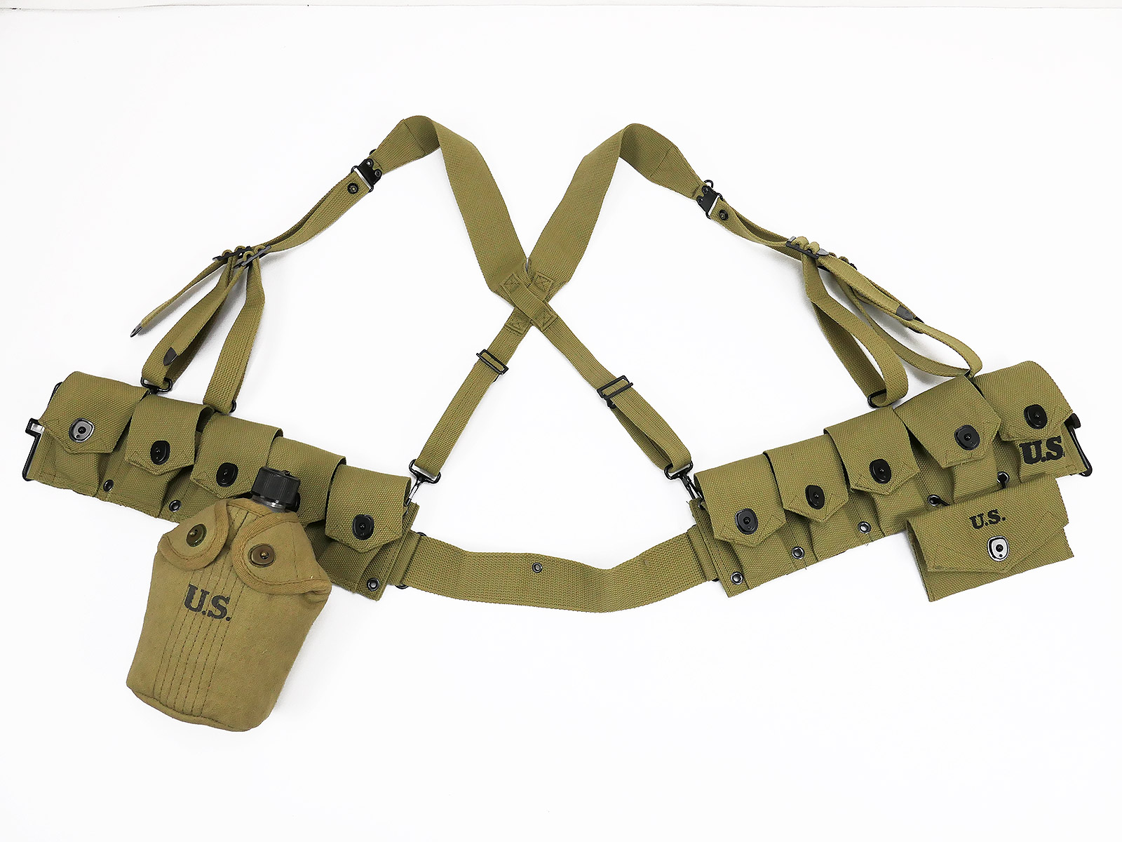WW2 US Army Sturmgepäck Ausrüstung Garand M1 Ammo Belt Munitionsgurt Feldflasche First Aid