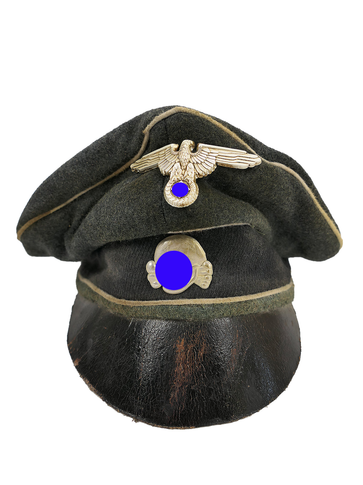 Waffen SS Schirmmütze Infanterie Crusher mit Metall Effekten Tornister Knautschmütze BATTLE WORN