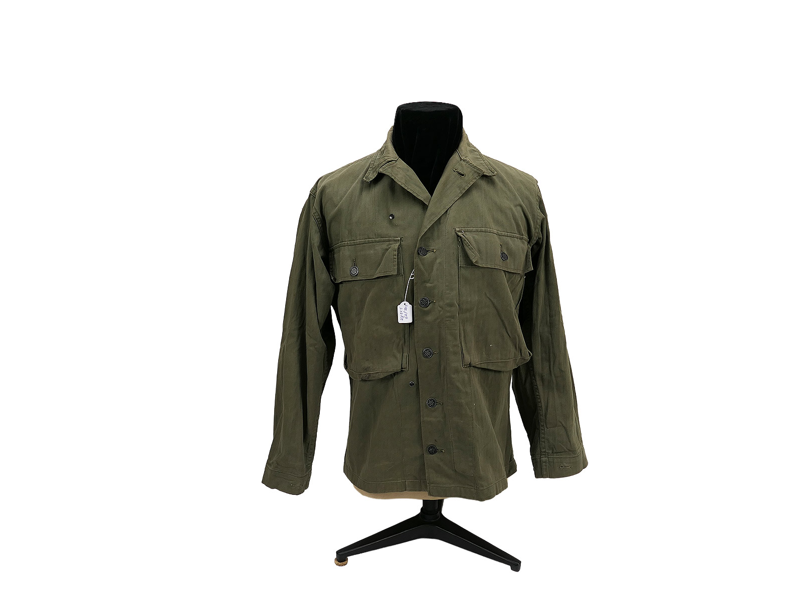 #B/ Einzelstück Original US ARMY WW2 HBT Herringbone Twill Jacket Small (US 34R) Collection BATTLE WORN
