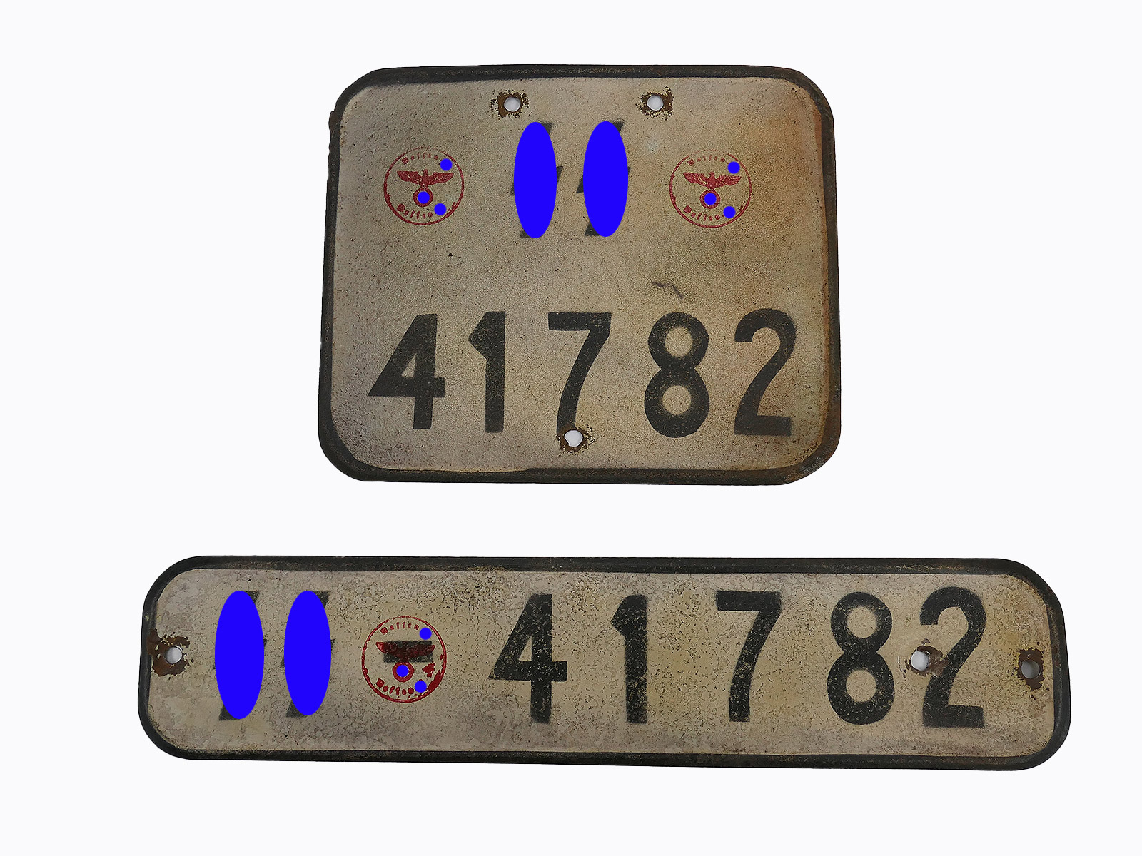 #B/ Waffen SS Satz Nummernschild KFZ Kennzeichen Kübelwagen VW82 Schwimmwagen VW166