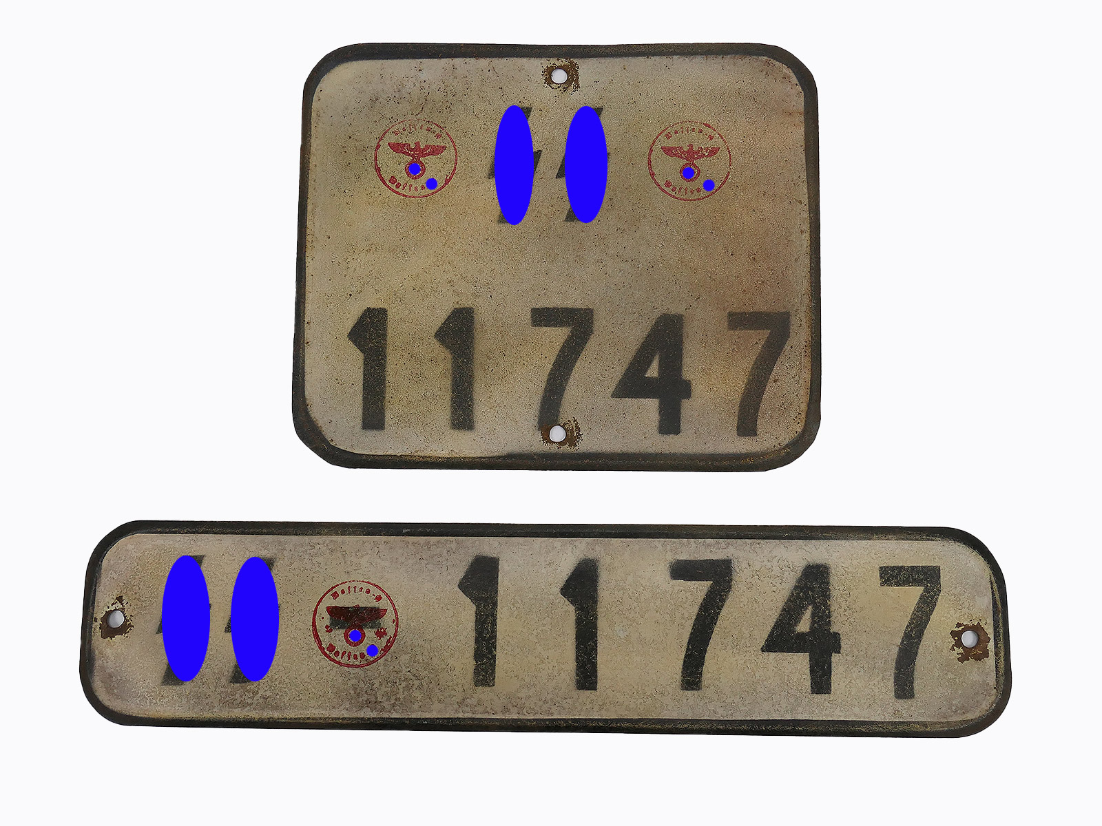 #D/ Waffen SS Satz Nummernschild KFZ Kennzeichen Kübelwagen VW82 Schwimmwagen VW166