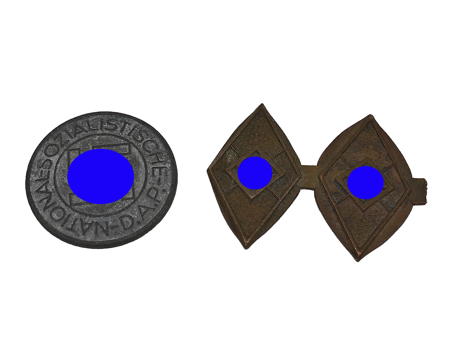 Original 1x Rohling NSDAP Parteiabzeichen Mitgliedsabzeichen + 2x Griffeinlage HJ Dolch / Mitgliedsabzeichen HJ 