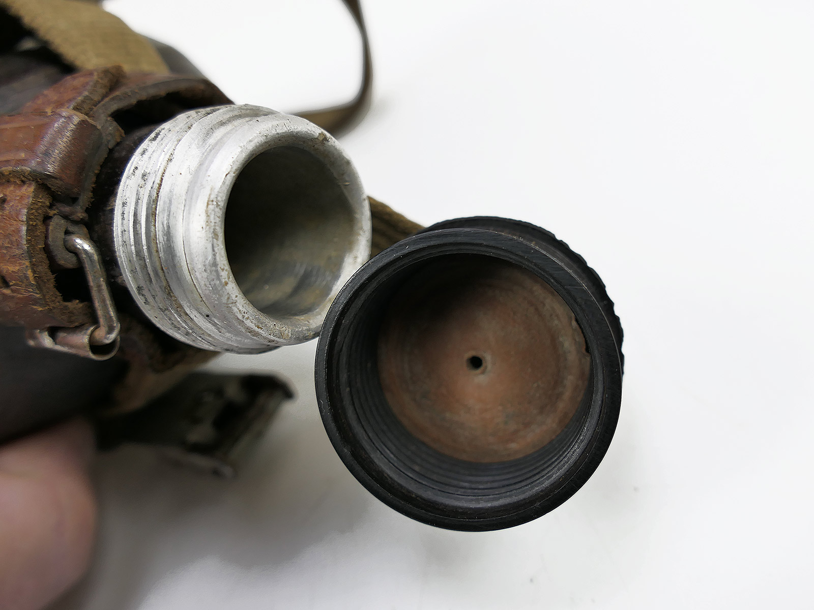 Wehrmacht DAK Afrikakorps Feldflasche Kokosnuss Tropen H.R.E.42 mit Becher COLLECTION BATTLE WORN