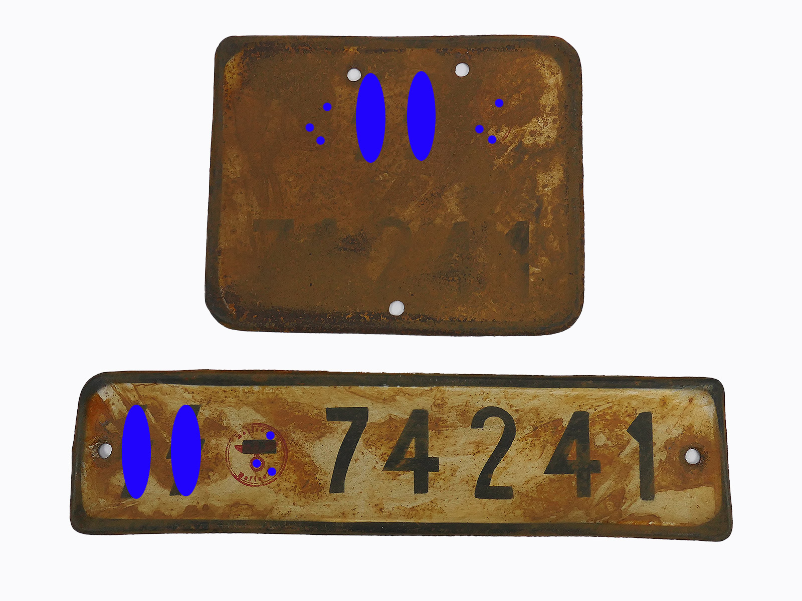 #G/ Waffen SS Satz Nummernschild KFZ Kennzeichen Kübelwagen VW82 Schwimmwagen VW166 ROST