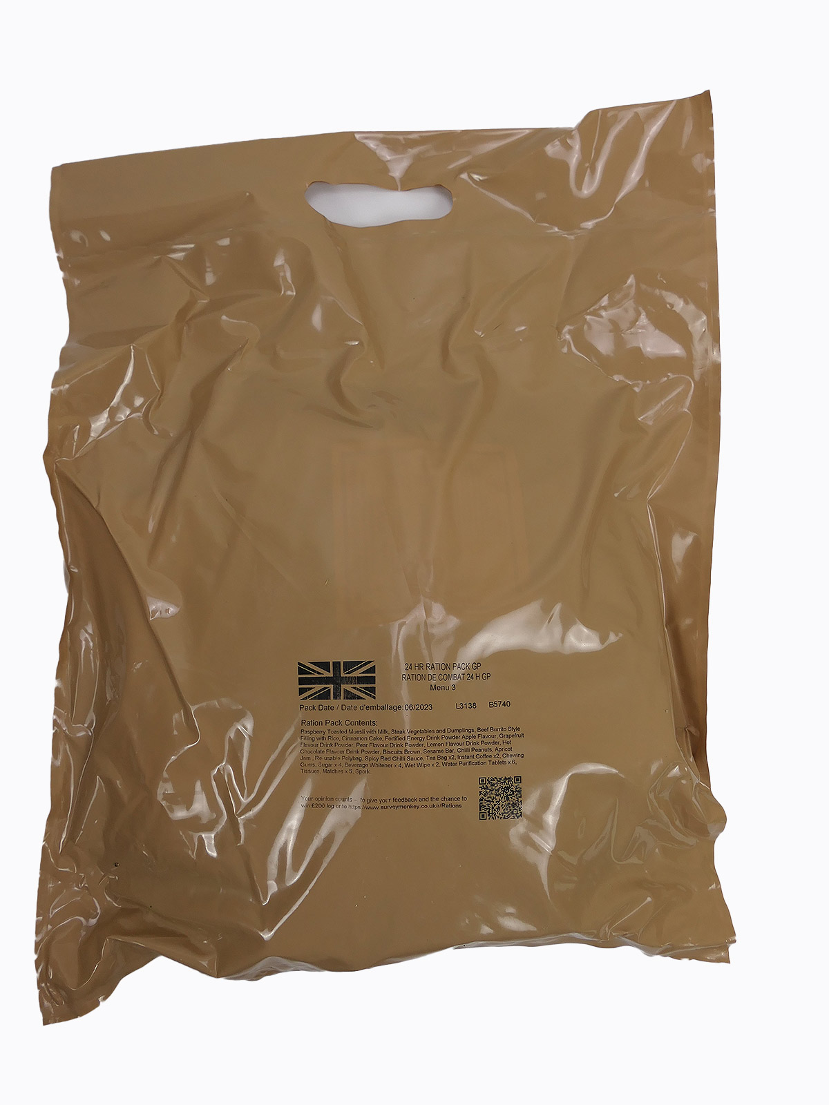 MENU 3 - 1x BRITISH ARMY EPA MRE 24 Hour GP Ration Pack Combat Verpflegung Notration