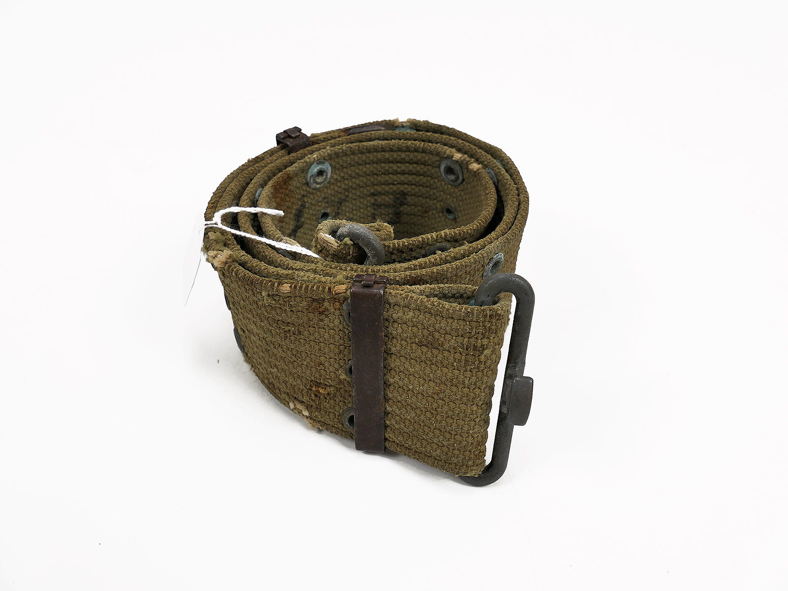 Original US ARMY WW2 Pistol Belt Lochkoppel Koppel Messing / Personal Number / BATTLE WORN 
