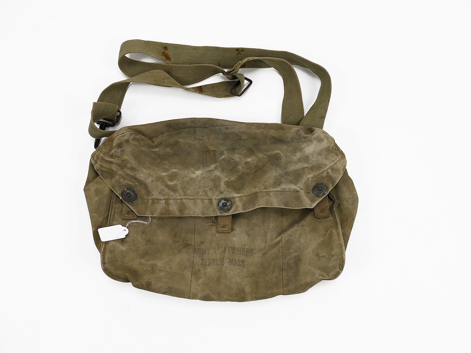 #3 Original US Army WW2 Lightweight Gas Mask Bag khaki Gasmaskentasche / Collection BATTLE WORN 