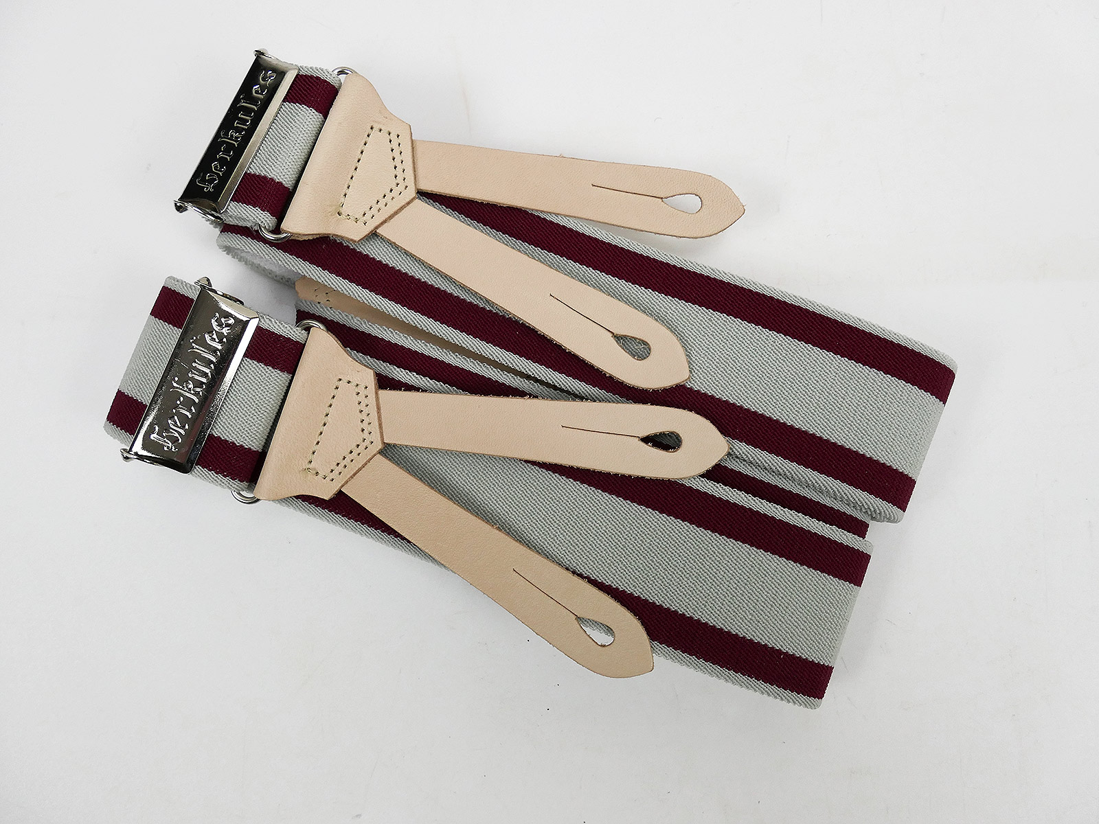 P1379358 Vintage Hosenträger HERKULES / ELITE Rot gestreift + 8 Knöpfe Feldhose Uniform