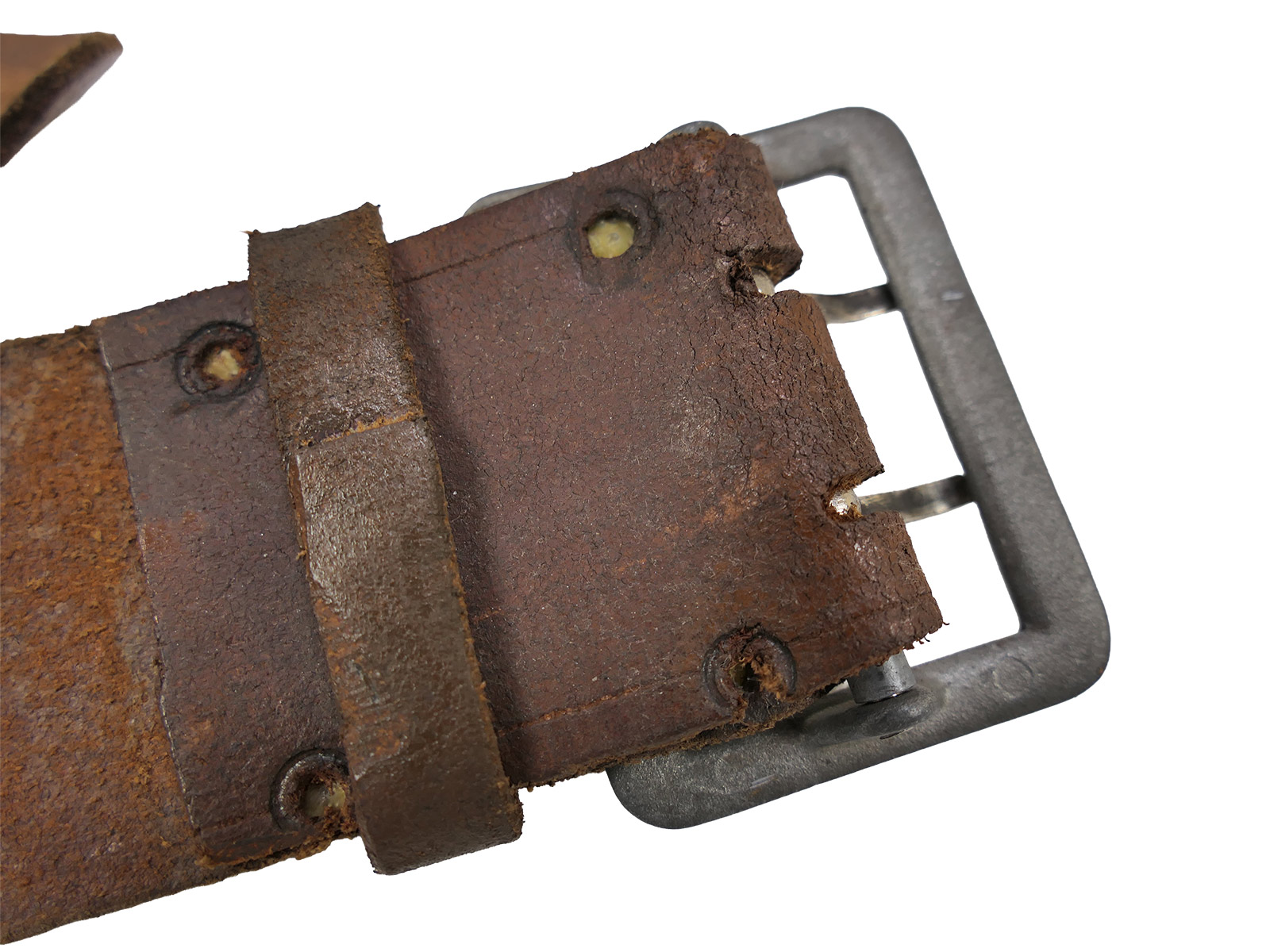 Antiker Offiziers Zweidornkoppel Braun 45mm Koppel Lederkoppel Braun Gesamtlänge 106cm BATTLE WORN