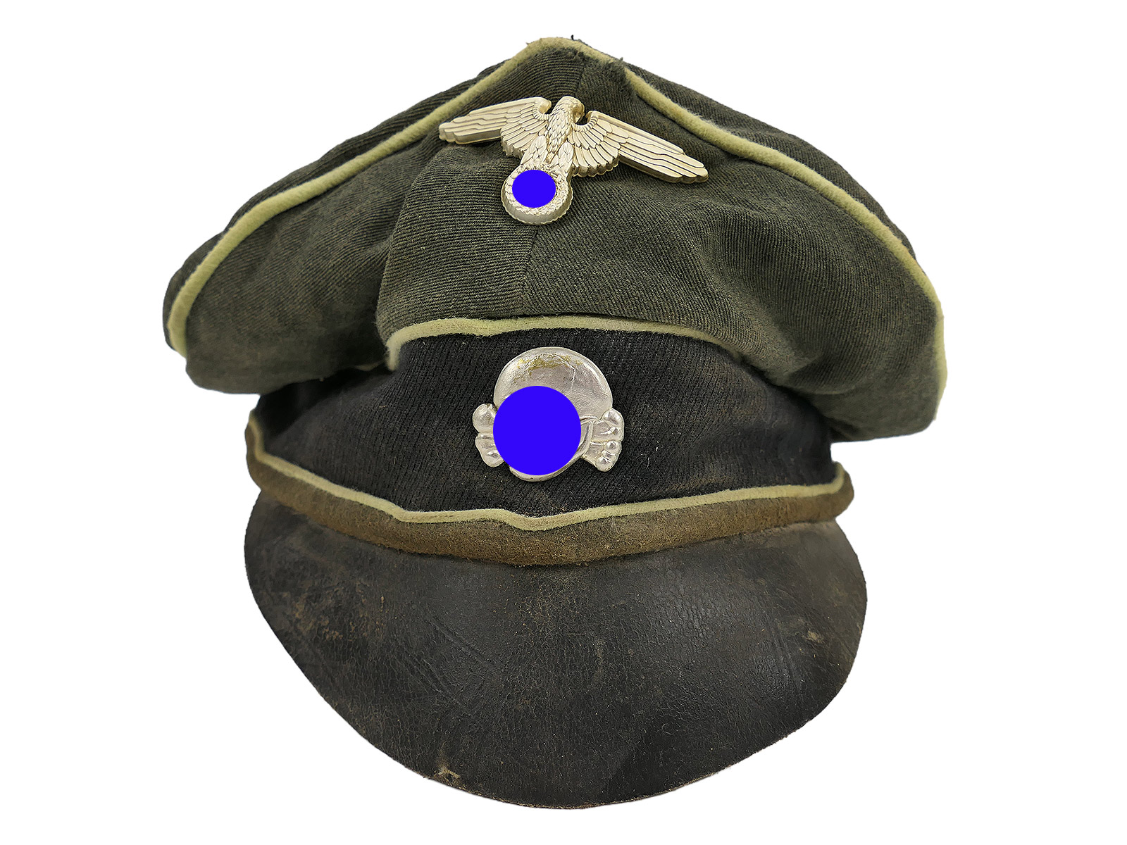 Waffen SS Schirmmütze Infanterie Crusher mit Metall Effekten Tornister Knautschmütze BATTLE WORN